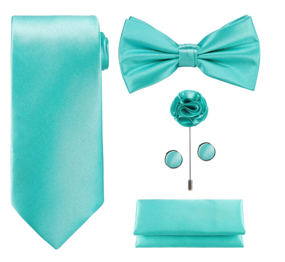 2649 TIE G 5pcs Tie Set in Gift Box : Solid Color Necktie Satin Bow Tie